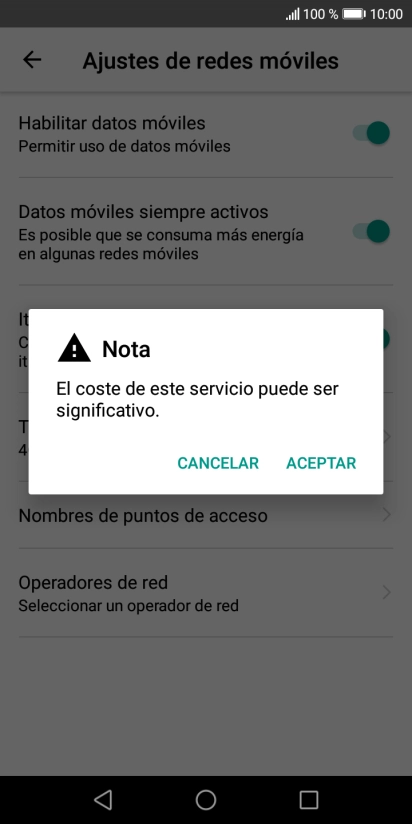 Si el roaming de datos está activado, pulsa ACEPTAR. Si el roaming de datos está activado, pulsa ACEPTAR.