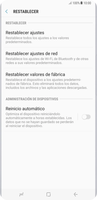 Pulsa Restablecer valores de fábrica.