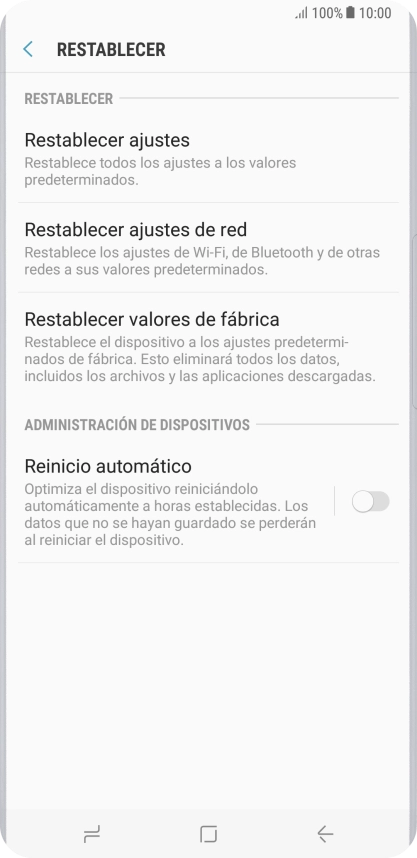 Pulsa Restablecer valores de fábrica.