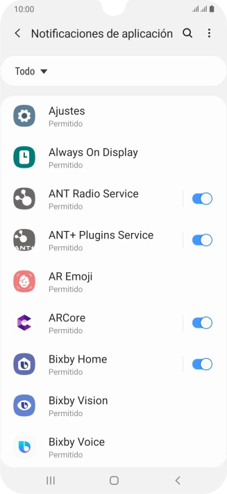 Pulsa el indicador junto a la app deseada para activar o desactivar la función. Pulsa el indicador junto a la app deseada para activar o desactivar la función.
