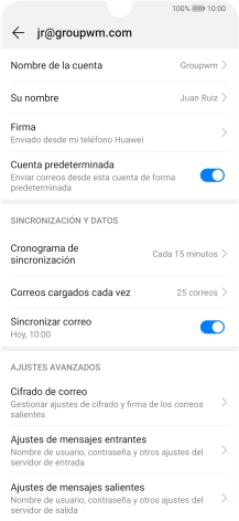 Pulsa Nombre de la cuenta e introduce el nombre de la cuenta de correo electrónico.