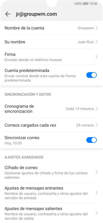 Pulsa Nombre de la cuenta e introduce el nombre de la cuenta de correo electrónico.