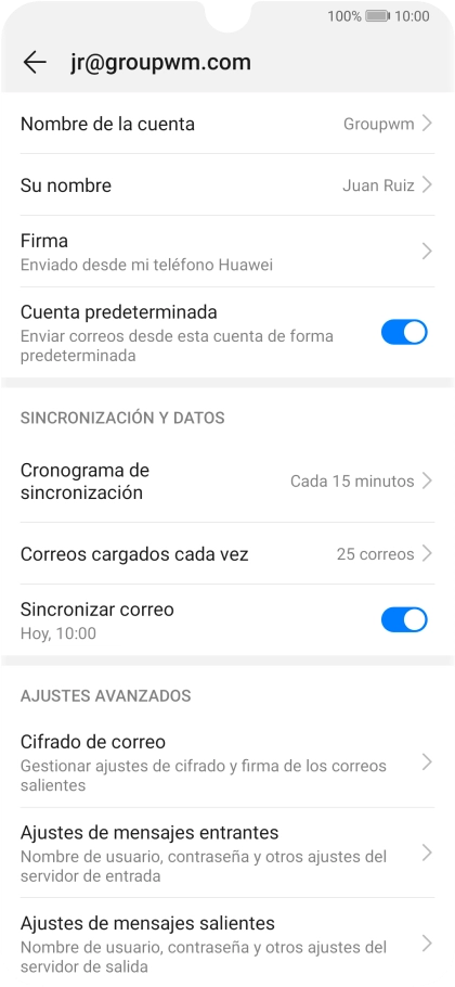 Pulsa Nombre de la cuenta e introduce el nombre de la cuenta de correo electrónico.
