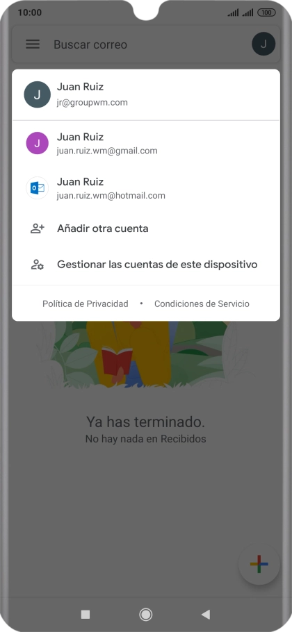 Pulsa la cuenta de correo electrónico deseada. Pulsa la cuenta de correo electrónico deseada.