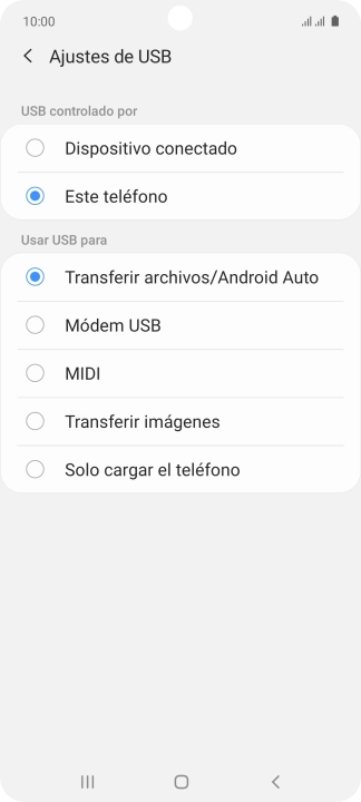Pulsa Transferir archivos/Android Auto. Pulsa Transferir archivos/Android Auto.