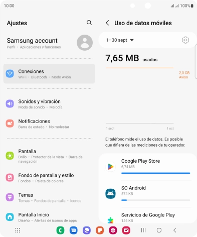 El consumo de datos por cada aplicación aparece bajo el nombre de la aplicación.