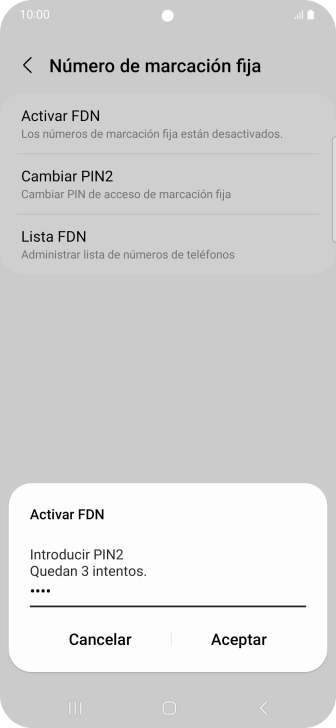 Introduce el código PIN2 y pulsa Aceptar.
