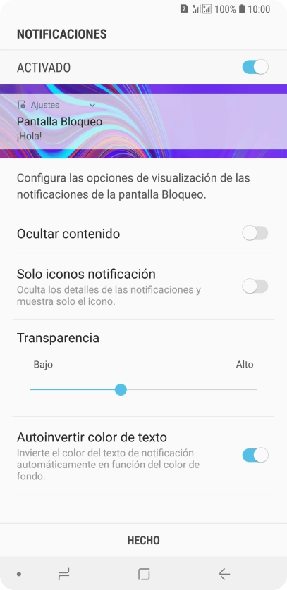 Pulsa el indicador junto a los ajustes deseados para activarlos. Pulsa el indicador junto a los ajustes deseados para activarlos.