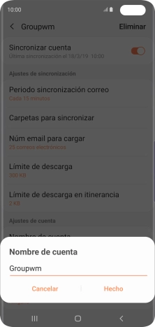 Introduce el nombre deseado de la cuenta de correo electrónico y pulsa Hecho. Introduce el nombre deseado de la cuenta de correo electrónico y pulsa Hecho.