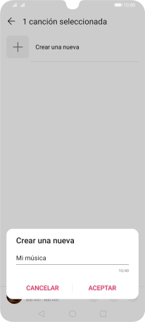Introduce el nombre deseado de la lista de reproducción y pulsa ACEPTAR. Introduce el nombre deseado de la lista de reproducción y pulsa ACEPTAR.