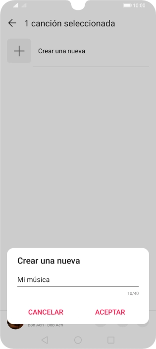 Introduce el nombre deseado de la lista de reproducción y pulsa ACEPTAR. Introduce el nombre deseado de la lista de reproducción y pulsa ACEPTAR.