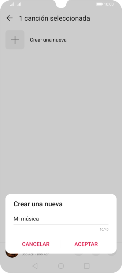 Introduce el nombre deseado de la lista de reproducción y pulsa ACEPTAR. Introduce el nombre deseado de la lista de reproducción y pulsa ACEPTAR.