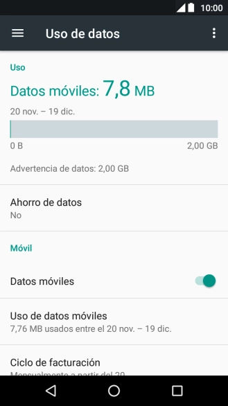 El consumo total de datos se visualiza ahora en la pantalla. El consumo total de datos se visualiza ahora en la pantalla.