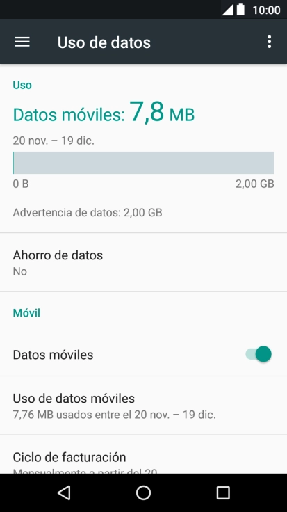 El consumo total de datos se visualiza ahora en la pantalla. El consumo total de datos se visualiza ahora en la pantalla.