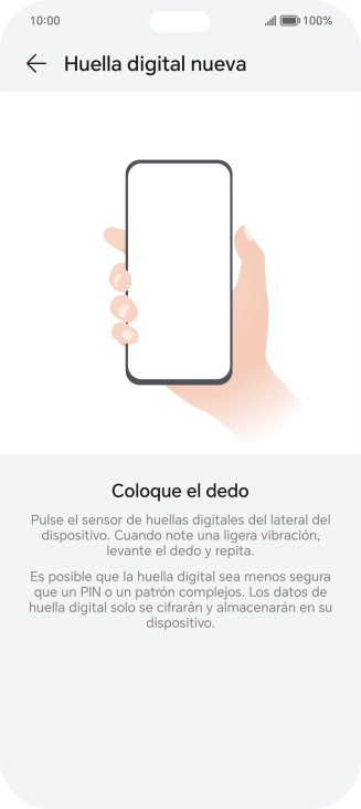 Sigue las indicaciones de la pantalla para crear una huella digital como código de seguridad. Sigue las indicaciones de la pantalla para crear una huella digital como código de seguridad.