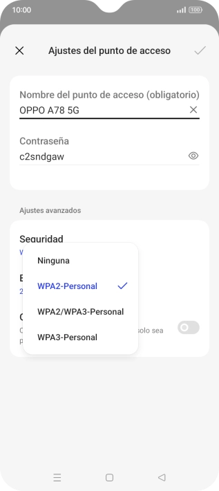 Pulsa WPA3-Personal para proteger la conexión wifi con una contraseña. Pulsa WPA3-Personal para proteger la conexión wifi con una contraseña.