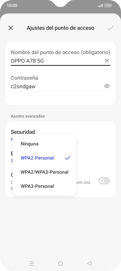 Pulsa WPA3-Personal para proteger la conexión wifi con una contraseña. Pulsa WPA3-Personal para proteger la conexión wifi con una contraseña.