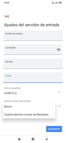 Pulsa Nunca para conservar los correos electrónicos en el servidor cuando los borras del teléfono. Pulsa Nunca para conservar los correos electrónicos en el servidor cuando los borras del teléfono.
