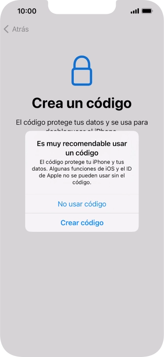 Si desactivas la función, pulsa No usar código. Si desactivas la función, pulsa No usar código.