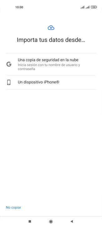 Pulsa la opción deseada y sigue las indicaciones de la pantalla para transferir contenido desde el otro teléfono y finalizar la activación de tu teléfono. Pulsa la opción deseada y sigue las indicaciones de la pantalla para transferir contenido desde el otro teléfono y finalizar la activación de tu teléfono.