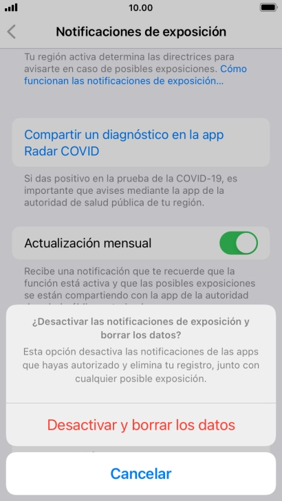 Pulsa Desactivar y borrar los datos. Pulsa Desactivar y borrar los datos.