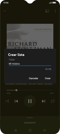 Introduce el nombre deseado de la lista de reproducción y pulsa Crear. Introduce el nombre deseado de la lista de reproducción y pulsa Crear.