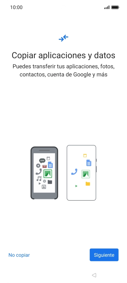Pulsa No copiar y sigue las indicaciones de la pantalla para finalizar la activación del teléfono. Pulsa No copiar y sigue las indicaciones de la pantalla para finalizar la activación del teléfono.