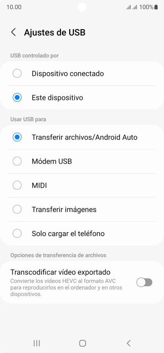 Pulsa Transferir archivos/Android Auto. Pulsa Transferir archivos/Android Auto.