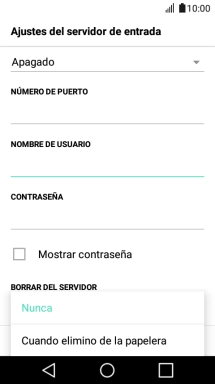 Pulsa Nunca para conservar los correos electrónicos en el servidor cuando los borras del teléfono. Pulsa Nunca para conservar los correos electrónicos en el servidor cuando los borras del teléfono.