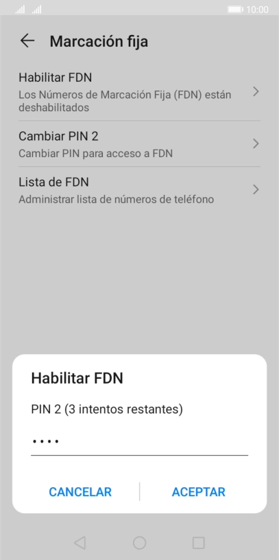 Introduce el código PIN2 y pulsa ACEPTAR. Introduce el código PIN2 y pulsa ACEPTAR.