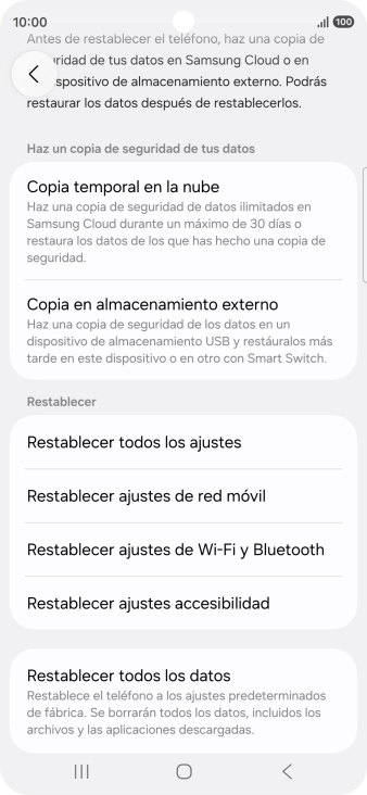 Pulsa Restablecer ajustes de red móvil. Pulsa Restablecer ajustes de red móvil.