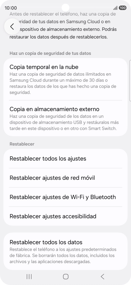 Pulsa Restablecer ajustes de red móvil. Pulsa Restablecer ajustes de red móvil.