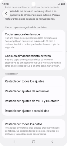 Pulsa Restablecer ajustes de red móvil. Pulsa Restablecer ajustes de red móvil.