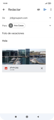Pulsa el icono de envío cuando termines de escribir el correo electrónico. Pulsa el icono de envío cuando termines de escribir el correo electrónico.