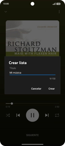 Introduce el nombre deseado de la lista de reproducción y pulsa Crear. Introduce el nombre deseado de la lista de reproducción y pulsa Crear.