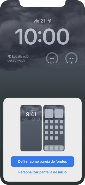 Si deseas utilizar el mismo tema de color en la pantalla de inicio, pulsa Definir como pareja de fondos. Si deseas utilizar el mismo tema de color en la pantalla de inicio, pulsa Definir como pareja de fondos.