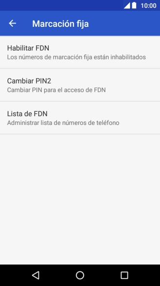 Pulsa Habilitar FDN para activar la marcación fija. Pulsa Habilitar FDN para activar la marcación fija.