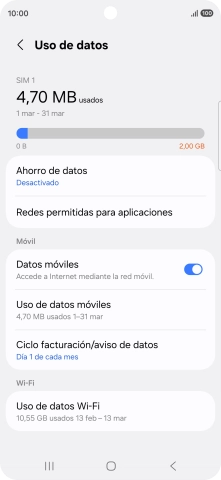 El consumo total de datos se visualiza ahora en la pantalla. El consumo total de datos se visualiza ahora en la pantalla.