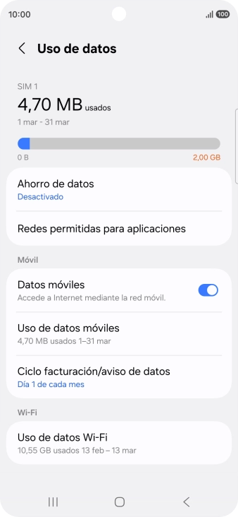 El consumo total de datos se visualiza ahora en la pantalla. El consumo total de datos se visualiza ahora en la pantalla.
