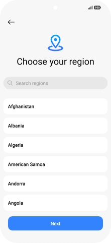 Press the required country or area. Press the required country or area.