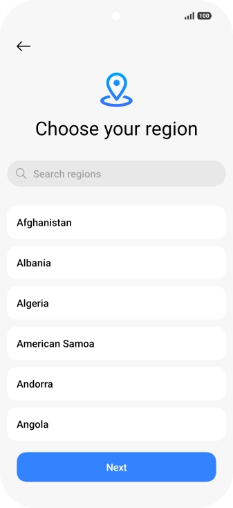 Press the required country or area. Press the required country or area.