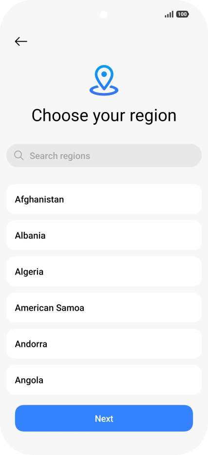 Press the required country or area. Press the required country or area.
