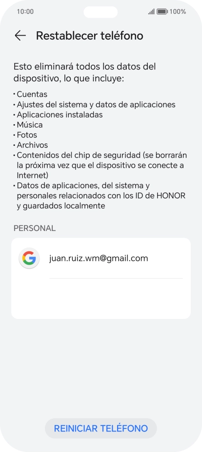 Pulsa REINICIAR TELÉFONO. Pulsa REINICIAR TELÉFONO.
