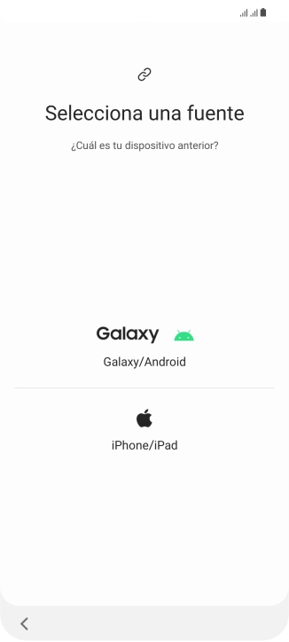 Pulsa el ajuste deseado y sigue las instrucciones de la pantalla para transferir el contenido del otro teléfono. Pulsa el ajuste deseado y sigue las instrucciones de la pantalla para transferir el contenido del otro teléfono.