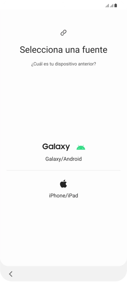 Pulsa el ajuste deseado y sigue las instrucciones de la pantalla para transferir el contenido del otro teléfono. Pulsa el ajuste deseado y sigue las instrucciones de la pantalla para transferir el contenido del otro teléfono.