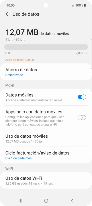 El consumo total de datos se visualiza ahora en la pantalla. El consumo total de datos se visualiza ahora en la pantalla.
