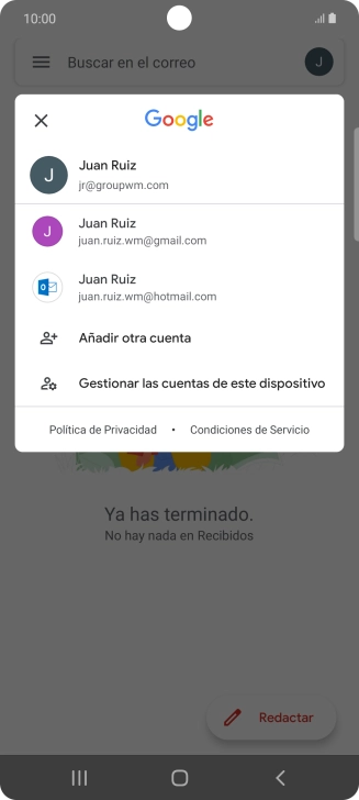 Pulsa la cuenta de correo electrónico deseada. Pulsa la cuenta de correo electrónico deseada.