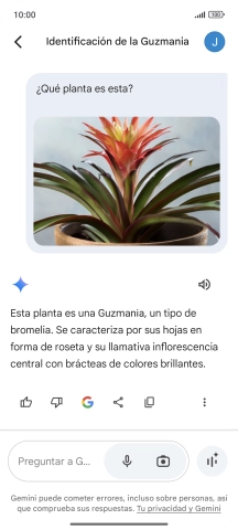 Sigue las indicaciones de la pantalla para escribir o decir en alto la pregunta deseada. Puedes adjuntar fotografías o documentos y hacer preguntas acerca de ellos. Sigue las indicaciones de la pantalla para escribir o decir en alto la pregunta deseada. Puedes adjuntar fotografías o documentos y hacer preguntas acerca de ellos.