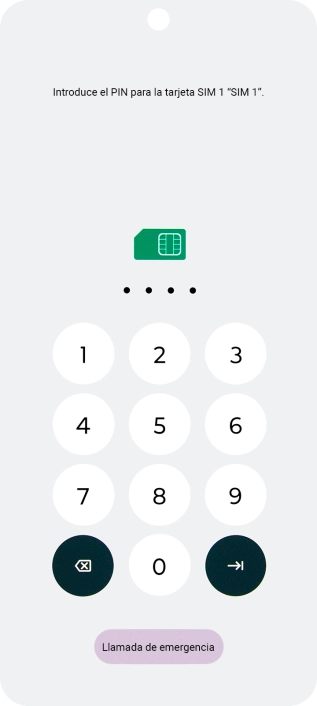 Si tu tarjeta SIM está bloqueada, introduce el código PIN y pulsa la flecha hacia la derecha. Si tu tarjeta SIM está bloqueada, introduce el código PIN y pulsa la flecha hacia la derecha.