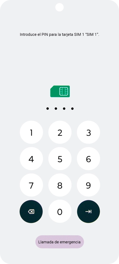 Si tu tarjeta SIM está bloqueada, introduce el código PIN y pulsa la flecha hacia la derecha. Si tu tarjeta SIM está bloqueada, introduce el código PIN y pulsa la flecha hacia la derecha.